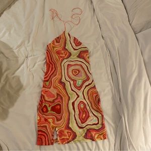 Marble print halter vacation dress